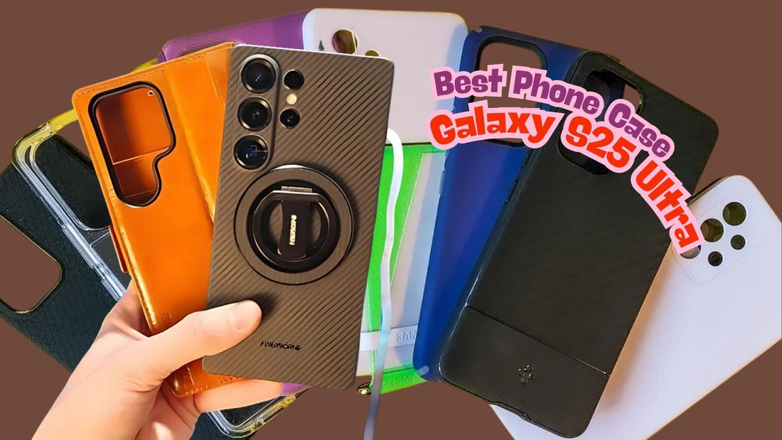 Different types of Samsung Galaxy S25 Ultra phone cases including leather wallet case