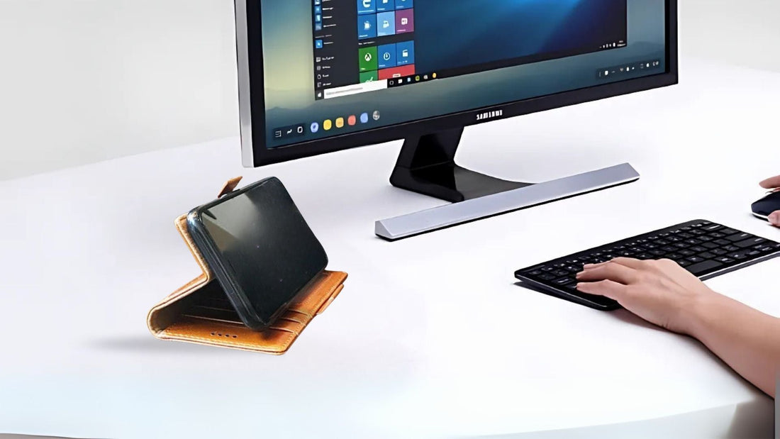 Samsung DeX setup with Samsung Galaxy S25 Ultra folio cover with kickstand,desktop, mouse