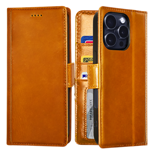 iPhone 16 genuine leather case, showing the front and back views of the product.⬤