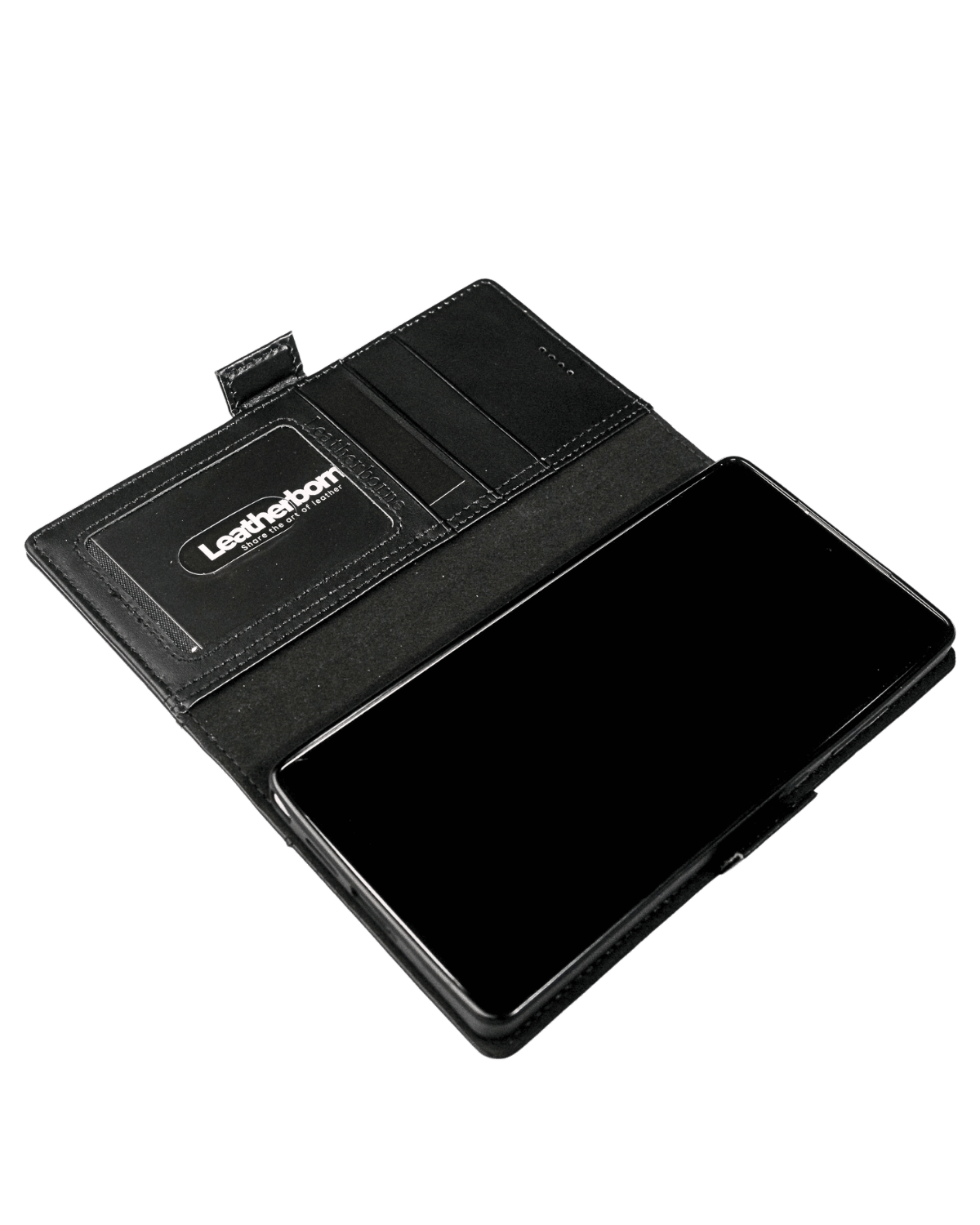 a close up shot of galaxy s25 ultra full grain leather case unfolded to show its inner design