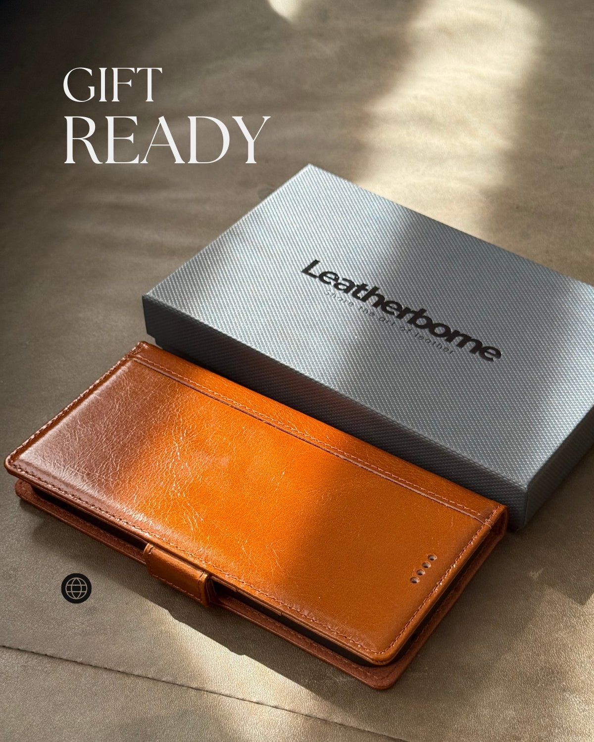 Premium genuine cowhide leather Google Pixel 9 Pro XL folio wallet case displayed on a surface with natural light, next to its sleek packaging